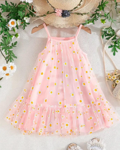 VESTIDO ROSA MARGARITAS TIRAS/LILA